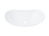 VBChome Waschbecken 63 x 35 x 17 cm Keramik Weiß Oval Waschtisch Handwaschbecken Aufsatzwaschbecken Komfortabel Modern Eleg