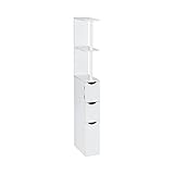 TRI Nischenregal, Schmaler Schrank für Badezimmer, 15 cm breit, 2 Fächer, 2 Schubladen, 1 Tür, Badregal, Holz, Weiß
