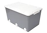 LAPSI® Spielzeugkiste mit 6 Rollen, Aufbewahrungsbox mit Deckel auf Rädern, Plastikbox, 50L, BPA-frei, Grau E