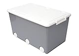 LAPSI® Spielzeugkiste mit 6 Rollen, Aufbewahrungsbox mit Deckel auf Rädern, Plastikbox, 50L, BPA-frei, Grau E