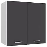 vidaXL Hängeschrank 2 Regalböden Küche Schrank Einbauküche Küchenzeile Küchenmöbel Oberschrank Küchenschrank Grau 60x31x60cm Spanp