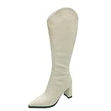 Xmiral Damen Stiefel Pu-leder Wasserdicht Stiefel Mit Hohem Absatz Retro Spitzer Zeh Seitlicher Reißverschluss Krokodildruck Hochhackige Lederstiefel (Beige, 37)