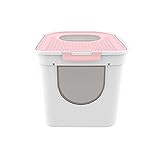 WRNM Katzentoilette, Geschlossene Katzentoilette Für Katzentoiletten Mit Deckel, Leicht Zu Reinigen, Geruchsfreie Jumbo-Toilette,Rosa,15.9X16.9X13.2