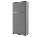 Schrankbett Concept PRO Vertikal, Wandklappbett, Bettschrank, Wandbett, Schrank mit integriertem Klappbett, Funktionsbett (90 x 200 cm, Grau, Vertikal)