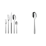 WMF Flame Edelstahl Besteck Set 6 Personen, Essbesteck Set 30 teilig, Monobloc-Messer & Flame Kaffeelöffel, Teelöffel 13,5 cm, Cromargan protect Edelstahl poliert, kratzbeständig, spü