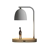 LANMOU Holz Nachttischlampe mit USB Anschluss, Touch LED Tischlampe mit Wireless Charger, Nordisch Modern Tischleuchte Aus Metall, Schlafzimmer LED Schreibtischlampe, Warmes Licht (WHITE)