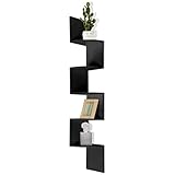 Lospitch Wandregal Regal Eckregal mit 5 Ablagen Bücherregal, für Wohnzimmer, Küche, Schlafzimmer, Arbeitszimmer, Flur, Büro, Badezimmer, bis 20 kg belastbar, schwarz, aus MDF-H