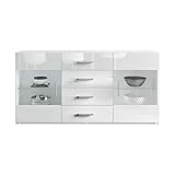 Vladon Sideboard Kommode Bari, Korpus in Weiß matt/Front in Weiß Hochg