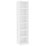 Festnight CD-Schrank Regal Schrank DVD CD Rack mit 6 offenen Fächern Medienregal Medienschrank Aufbewahrung Holzregal Standregal Möbel Hochglanz-Weiß 21×16×88 cm Spanp