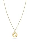 Jukserei Tilda Kette Damen Gold - Feine Halskette mit Kleinem Ring Anhänger 1 cm - Silber 24 Karat Vergoldet - NCH478Ng-L
