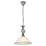 Hängeleuchte Pendellampe Glasleuchte Küchen Deckenleuchte Beleuchtung Glas satiniert, Lampenrand Altmessing, 1 x E27 Fasung, DxH: 30x120