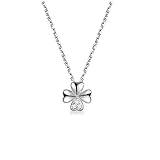 Anhänger Halskette Glücksklee Halskette Sterling Silber vierblättriges Kleeblatt Anhänger Halskette Verdickt 18K Weißgold Pärchen Halskette Silber D