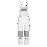 TMG® Light Arbeitslatzhose Herren, Lange Arbeitshose mit Latz und Kniepolstertaschen Weiß 48
