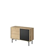 Kommode für Wohnzimmer, Schlafzimmer mit Tür Schrank Sideboard Highboard oder Anrichte - 138 cm - NOBON NK102 Eiche Artisan +Schwarz (Eiche Artisan +Schwarz)