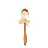WYDM 1pc Butterschaber Weihnachten Weihnachtsmann Muster Langer Silikonspatel Lebensmittelqualität Silikon und Holzgriff Kochen Mischen Sahne Butterschaber zum Backen von Kuchen DIY