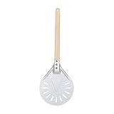 LUCKYYL Pizza Peel Schaufel Paddel Perforiertes Werkzeug, Runde Metall Edelstahl Pizza Turning Peel, mit Verbrühungsschutz Langholzgriff, für hausgemachte Pizza Brot Home Oven Backen Bäcker, 7 Z