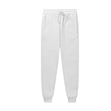 Plush Fleece Warm Sweatpants Solid Color Casual Pants Men's Fashion Drawstring Length Pants Slim Harajuku Style Pencil Pants-White_L