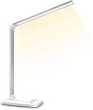 Schreibtischlampe LED Tischlampe, Touch Dimmbar 5 Farb und 5 Helligkeitsstufen Nachttischlampe mit USB Ladefunktion, SUMAIRS Tageslicht Kinder Augenpflege Leselampe für Schlafzimmer Bü