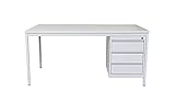Furni24 Schreibtisch mit 3 Schubladen, rechteckiger Schreibtisch mit Metalluntergestell Höhenausgleichsniveauschrauben, Schreibtisch fürs Heim und Büro, Computertisch, grau 160x80x75