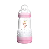 MAM Easy Start Anti-Colic Babyflasche (260 ml), Milchflasche mit innovativem Bodenventil gegen Koliken, Baby Trinkflasche mit Sauger Größe 1, ab der Geburt, Tig