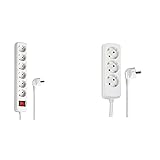 Hama Steckdosenleiste 6-Fach (Mehrfachsteckdose mit Save Energy-Schalter zum Stromsparen, Kabel 1,4m) Weiß & Steckdosenleiste (Mehrfachsteckdose 3-Fach, Steckerleiste 1,4m) Weiß