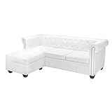 Sofa, mit Schlaffunktion Couch, zeitgemäße Gestaltung, Wohnzimmer Möbel, Lounge Sofa, für Wohnzimmer Schlafzimmer Büro, komfortabel langlebig, Chesterfield Sofa in L-Form Kunstleder Weiß