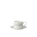 Amazon Brand - Umi Premium Porzellantasse und Untertasse, klassisches Muster mit Silbereinfassung, geringes Gewicht, 290