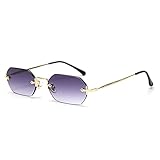 LIGOES männer rechteckig sonnenbrille rahmenlose sonnenbrille randlos achteckig kleine brillen frauen metall gold polygon blau braun uv400 (gold with gray)