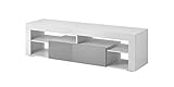 E-Com - TV-Lowboard Fernsehschrank Fernsehtisch Titan - 140 cm - Weiß/G