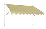 Rollolux LED Klemmmarkise Beige 350 x 120 cm Markise Balkonmarkise Sonnenschutz - mit Gestell ohne Bohren – UV-beständig - Höhenverstellbar 230-300