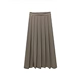 YUGH Rock Damen, Damen Sommer Midirock Grau Fester Anzug Stoff Seitliche Reißverschlüsse Hinten Elastische Hohe Taille A-Linie Faltenrock Strand College Lässiger Bürorock,M