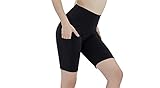 PATTERN HOUR Damen Biker-Shorts mit Taschen, Bauchkontrolle, Yoga-Shorts, hohe Taille, Workout, Laufhose, 20,3 cm A0 Solid Black-001, X