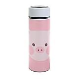 Nahtlose, süße rosa Schweine mit weißen Kräutern auf rosa Edelstahl-Wasserflasche, doppelwandiger Echtlederbezug, 500 ml, auslaufsicher, vakuumisoliert, R