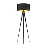 Lindby Dreibein/Tripod Stehlampe schwarz gold, Stehleuchte Metall Textil mit Fußschalter, Standleuchte 1x E27 max. 60W, ohne L