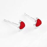 CNGY Ohrringe Damen Ohrstecker Mini Rotes Herz 925 Sterling Silber Temperament Persönlichkeit Trendy Weibliche Ohrsteck