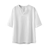 Herren T-Shirt Baumwoll-Leinen Man T-Shirt Casual Sommer Top Tees Kurzarm Pure Color Tops Herren T-S