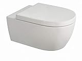 Design Hänge WC aus Keramik, Spülrandlose Toilette mit Softclose Absenkautomatik, Wand WC in weiß | 485 x 365 x 330