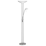 EGLO LED Stehlampe Baya, 2 flammige Stehleuchte dimmbar, Standleuchte aus Metall in Nickel-Matt und Glas in Weiß, Wohnzimmerlampe, Deckenfluter mit Leselampe, warmweiß