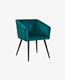 Duhome Esszimmerstuhl aus Stoff (Samt) Farbauswahl Retro Design Stuhl mit Rückenlehne Sessel Metallbeine 8065, Farbe:Petrol, Material:S