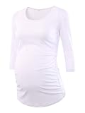 Love2Mi Damen 3/4 Ärmel Seite Geraffte umstandsshirt Top Umstandsmode Kleidung, Weiß, M