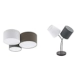 EGLO Deckenlampe Pastore, 3 flammige Textil Deckenleuchte, Material: Stahl, Stoff & Tischlampe Almeida, 2 flammige Textil Tischleuchte, Nachttischlampe aus Stahl und S