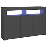 UnfadeMemory Sideboard Kommode mit RGB LED-Beleuchtung Wohnzimmer Aufbewahrungsschrank Flurschrank Wohnzimmerschrank Standschrank 80x35x75 cm (115,5x30x75 cm, Grau)