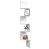 Lospitch Wandregal Bücherregal Regal mit 5 Regalböden, Eckregal Schweberegal feuchtigkeitsbeständig, für Wohnzimmer, Küche, Arbeitszimmer, Büro, bis 20 kg belastbar, Weiß 125x20x20