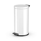 Hailo Solid L Mülleimer | 1 x 18 Liter | Treteimer mit verzinktem Inneneimer | selbstlöschend | Tragegriff | Stahlblech | Anti-Rutsch-Füße | Mülleimer Küche rund | Made in Germany | weiß