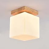 ZHFF Minimalistische Deckenlampe Holz Glas Lampenschirm Deckenleuchte Quadratische Beleuchtung E27 für Treppen Balkon Flur Schlafzimmer Dek