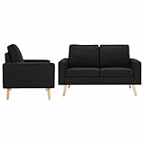Foecy 2-TLG. Sofagarnitur 2-Sitzer-Sofa & 1-Sitzer-Sofa Loungesofa Polstersofa Loungesofa Couch Lounge Stoffsofa Sitzmöbel Wohnzimmer Stoff Holzrahmen (Schwarz Stoff)