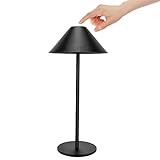 PINCOOL LED Akku Tischleuchte Kabellos,Wiederaufladbare Nachttischlampe Touch Dimmbar,4000mAh Tischlampe Batteriebetrieben 3W 3000K 400LM,Ip54,Indoor und Outdoor,Schlafzimmer und Wohnzimmer (Schwarz)