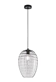 Fischer & Honsel Pendelleuchte Gordes, Hängeleuchte E27-Fassung max. 60 Watt, Pendellampe länglicher Schirm, Metall & Glas, Schwarz matt & Grau, Ausladung Decke 140cm, Durchmesser 23