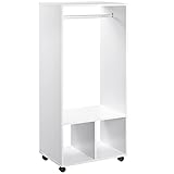 HOMCOM Mobiler Kleiderschrank Garderobe Schrank mit Regal 4 Schwenkräder für Wohnzimmer Schlafzimmer, Aluminiumlegierungen, 60 x 40 x 128 cm, Weiß