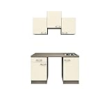 RIWAA - Singleküche BELFAST - 8-teilig ohne Elektrogeräte - Breite 150 cm - Creme Samtmatt/Eiche Dek